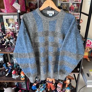 Vintage Damon Wool Blend Sweater Blue Gray Plaid Made In Italy Men’s M